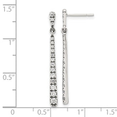 Sterling Silver Polished & Antiqued Graduated CZ Post Dangle Earrings