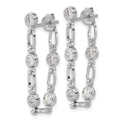 Sterling Silver Rhodium-plated Bezel CZ Post Dangle Earrings - 2
