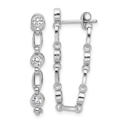 Sterling Silver Rhodium-plated Bezel CZ Post Dangle Earrings - 2