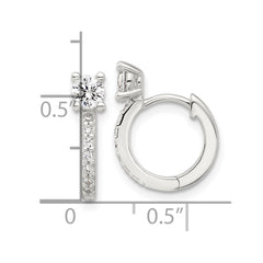Sterling Silver E-coated CZ Hinged Hoop Earrings
