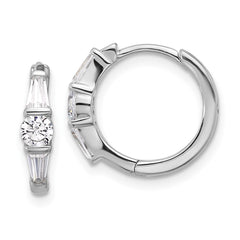 Sterling Silver Rhodium-plated CZ Hinged Hoop Earrings - 7