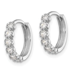 Sterling Silver Rhodium-plated Polished CZ Hinged Huggie Hoop Earrings