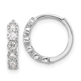 Sterling Silver Rhodium-plated Polished CZ Hinged Huggie Hoop Earrings