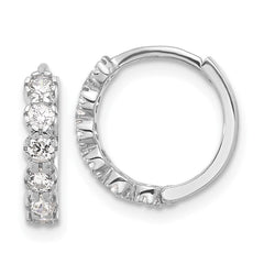 Sterling Silver Rhodium-plated Polished CZ Hinged Huggie Hoop Earrings