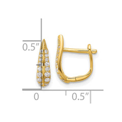Sterling Silver Gold-tone CZ Leaf Hinged Hoop Earrings