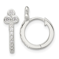 Sterling Silver E-coated CZ Hinged Hoop Earrings - 2