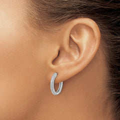 Sterling Silver Rhodium-plated Micro Pavâ CZ 3mm Hinged Hoop Earrings