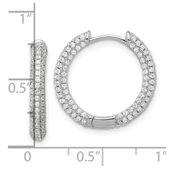 Sterling Silver Rhodium-plated Micro Pavâ CZ 3mm Hinged Hoop Earrings