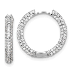 Sterling Silver Rhodium-plated Micro Pavâ CZ 3mm Hinged Hoop Earrings