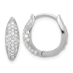 Sterling Silver Rhodium-plated Pavâ CZ Hinged Huggie Hoop Earrings