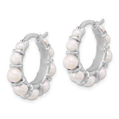 Sterling Silver Rhodium-plated 2-5mm White Button Freshwater Cultured Pearl Round Hoop Earrings