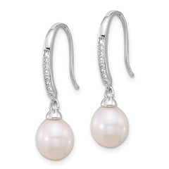 Sterling Silver Rhodium-plated 7-8mm White Teardrop Freshwater Cultured Pearl and CZ Dangle Earrings - 5