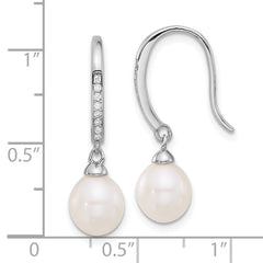 Sterling Silver Rhodium-plated 7-8mm White Teardrop Freshwater Cultured Pearl and CZ Dangle Earrings - 5