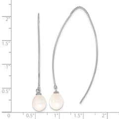 Sterling Silver Rhodium-plated 7-8mm White Teardrop Freshwater Cultured Pearl Threader Earrings - 2