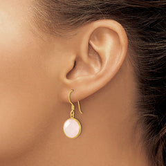 Sterling Silver Gold-plated Polished Round Rose Quartz Dangle Earrings