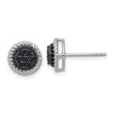 Sterling Silver RH-plated Polished/Twisted Black Spinel Circle Post Earring