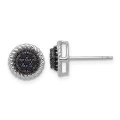 Sterling Silver RH-plated Polished/Twisted Black Spinel Circle Post Earring