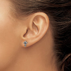 Sterling Silver Rhodium-plated Polished Black Spinel Cross Post Earrings