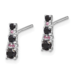 Sterling Silver RH-plated Black Spinel/Created White Sapphire Post Earrings
