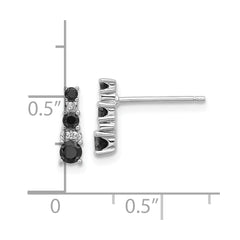 Sterling Silver RH-plated Black Spinel/Created White Sapphire Post Earrings