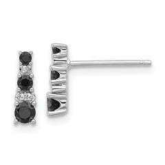 Sterling Silver RH-plated Black Spinel/Created White Sapphire Post Earrings