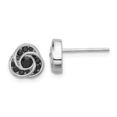 Sterling Silver Rhod-plated Polished Black Spinel Love Knot Post Earrings