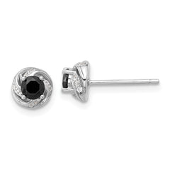 Sterling Silver Rhodium-plated Black Spinel & White Zircon Post Earrings