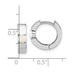 Sterling Silver RH-plated Polished Cr. Opal Hinged Round Hoop Earrings