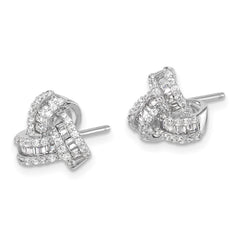 Sterling Silver Rhodium-plated CZ Love Knot Post Earrings - 2