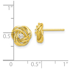 Sterling Silver Gold-tone Love Knot CZ Stud Earrings