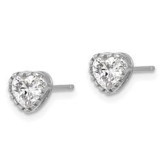 Sterling Silver Rhodium-plated CZ Heart Post Earrings - 3