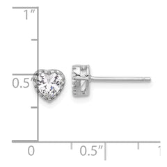 Sterling Silver Rhodium-plated CZ Heart Post Earrings - 3