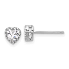 Sterling Silver Rhodium-plated CZ Heart Post Earrings - 3