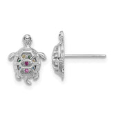 Sterling Silver Rhodium-plated Polished Multi-color CZ Turtle Post Earrings