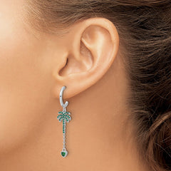 Pure Fire Sterling Silver Rhod-plated Green CZ Palm Tree Heart Post Hoop E