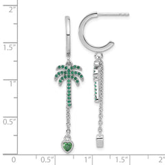 Pure Fire Sterling Silver Rhod-plated Green CZ Palm Tree Heart Post Hoop E