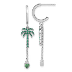 Pure Fire Sterling Silver Rhod-plated Green CZ Palm Tree Heart Post Hoop E