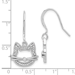 Sterling Silver Rhodium-plated CZ Cat Head Dangle Earrings