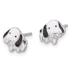 SS Rhodium-plated Black and White Enamel Dog Post Earrings