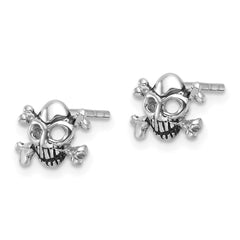 Sterling Silver Rhodium-plated Antiqued Skull and Crossbones Post Earrings - 2