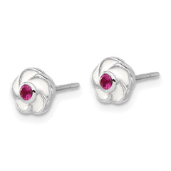 Sterling Silver Rhodium-plated Madi K Enamel Pink CZ Flower Post Earrings