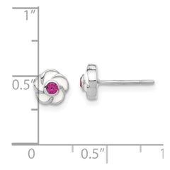 Sterling Silver Rhodium-plated Madi K Enamel Pink CZ Flower Post Earrings