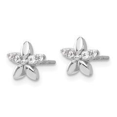 Sterling Silver Rhodium-plated CZ Flower Post Earrings - 4