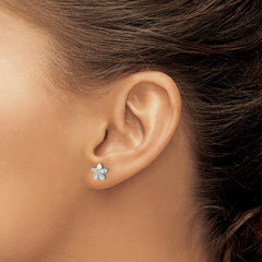 Sterling Silver Rhodium-plated CZ Flower Post Earrings - 4