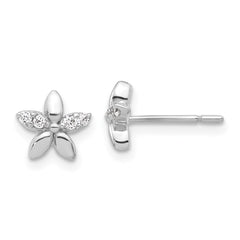 Sterling Silver Rhodium-plated CZ Flower Post Earrings - 4