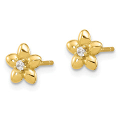 Sterling Silver Gold-tone CZ Flower Stud Post Earrings