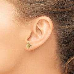 Sterling Silver Gold-tone CZ Flower Stud Post Earrings