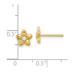 Sterling Silver Gold-tone CZ Flower Stud Post Earrings