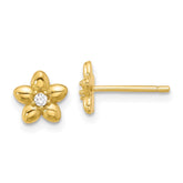 Sterling Silver Gold-tone CZ Flower Stud Post Earrings
