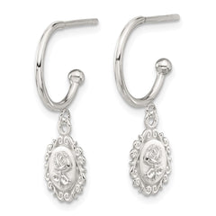 Sterling Silver E-coated Rose Dangle Post Hoop Earrings - 2